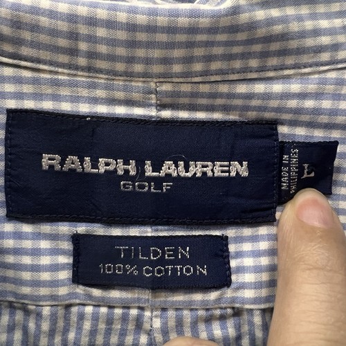 Ralph Lauren Golf Tilden Shirt Large Blue Gingham L/S Cotton Everyday Preppy EUC - Afbeelding 4 van 9