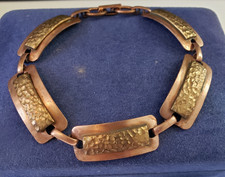 Vintage Copper Raised Panel Link Bracelet Hammered Top 8"