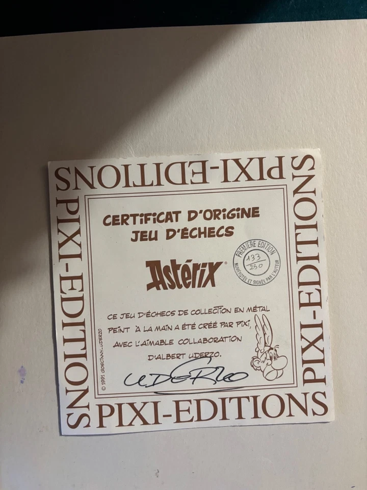 Jeux d'echecs Asterix Pixi type Tintin 1ere version certificat signé UDERZO  - Photo 4/4