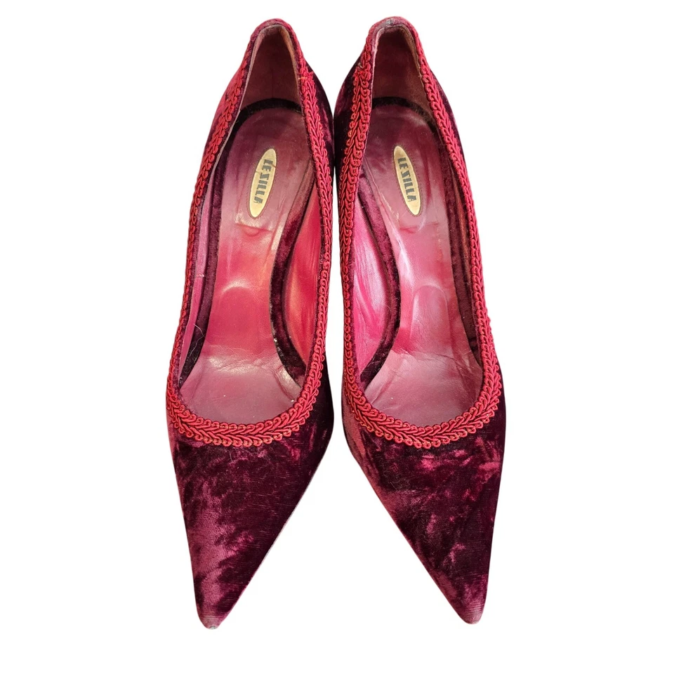 LE SILLA 天鹅绒细高跟鞋勃艮第尖头装饰高跟鞋 38 码 — 第 4/4 张图片