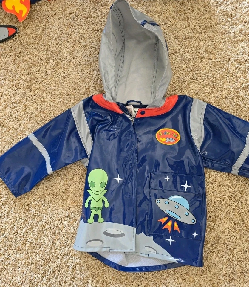 Chaqueta de lluvia con capucha para astronauta espacial alienígena Kidorable abrigo 6 piezas mochila para niños + conjunto Foto 2 de 4