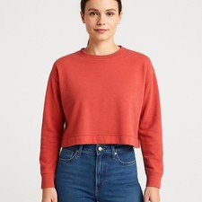 EUC Lucky Brand Womens Cropped Pullover Sweatshirt Soft Washed Coral XXL