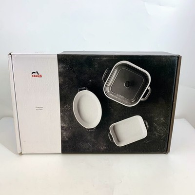 Staub Ceramique 4 Piece Rectangular Oval Baking Dish Set White