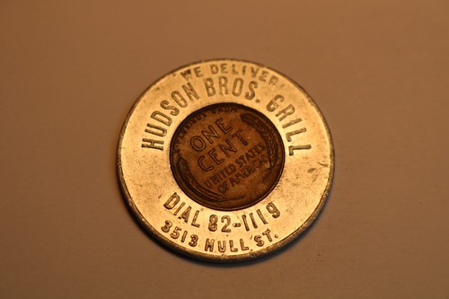 (Richmond, VA) 1951-D XF Encased Cent Penny - Hudson Bros. Grill