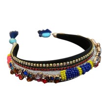 Colorful Rhinestone Jeweled Padded Headband Tassels