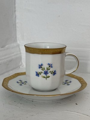 Vintage Z&C Tirschenreuth Bavaria Porcelain Demitasse Cup Saucer Set Cornflower