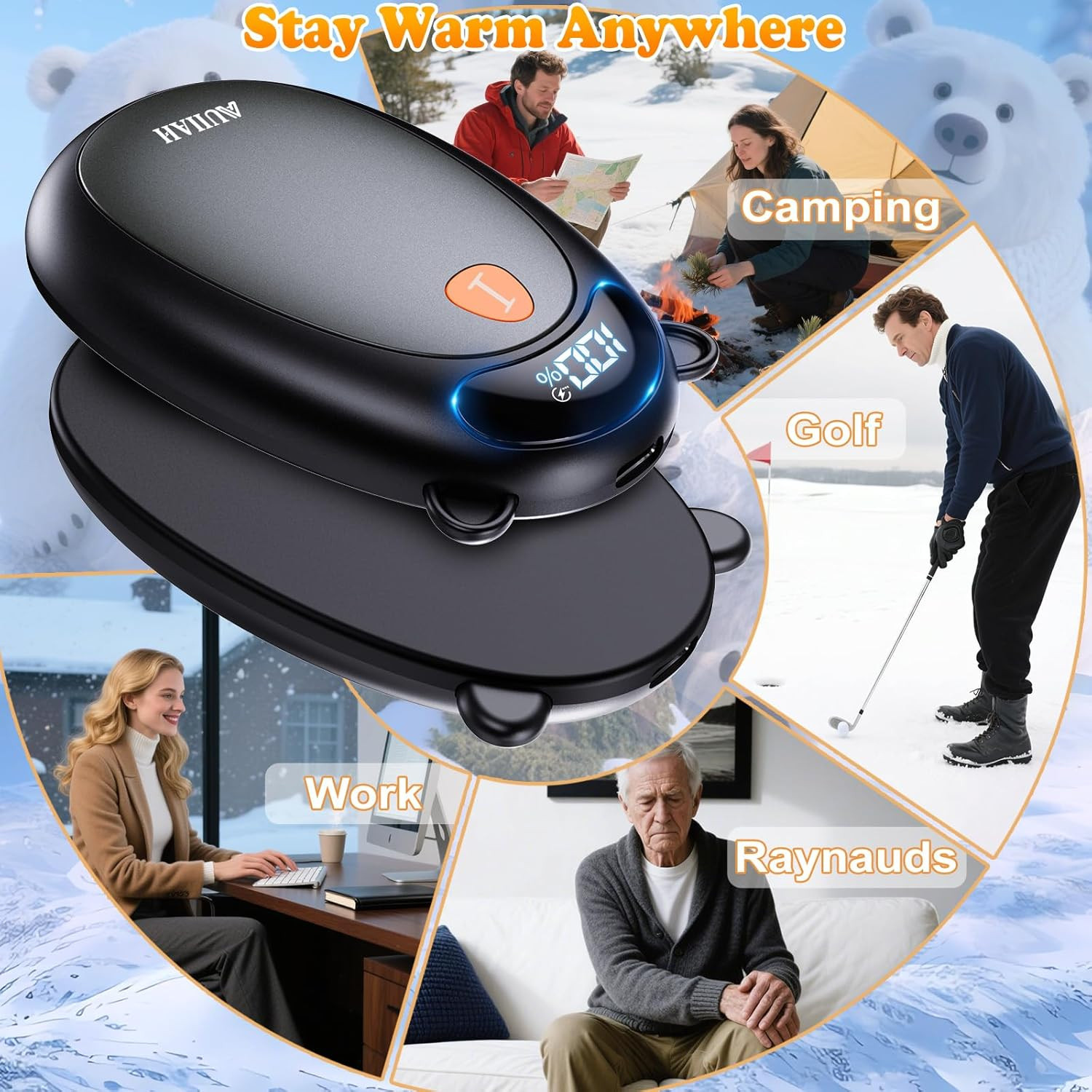 Hand Warmers Rechargeable with LED Display Magnetic 2 Pack, 4 Levels Heat, Porta