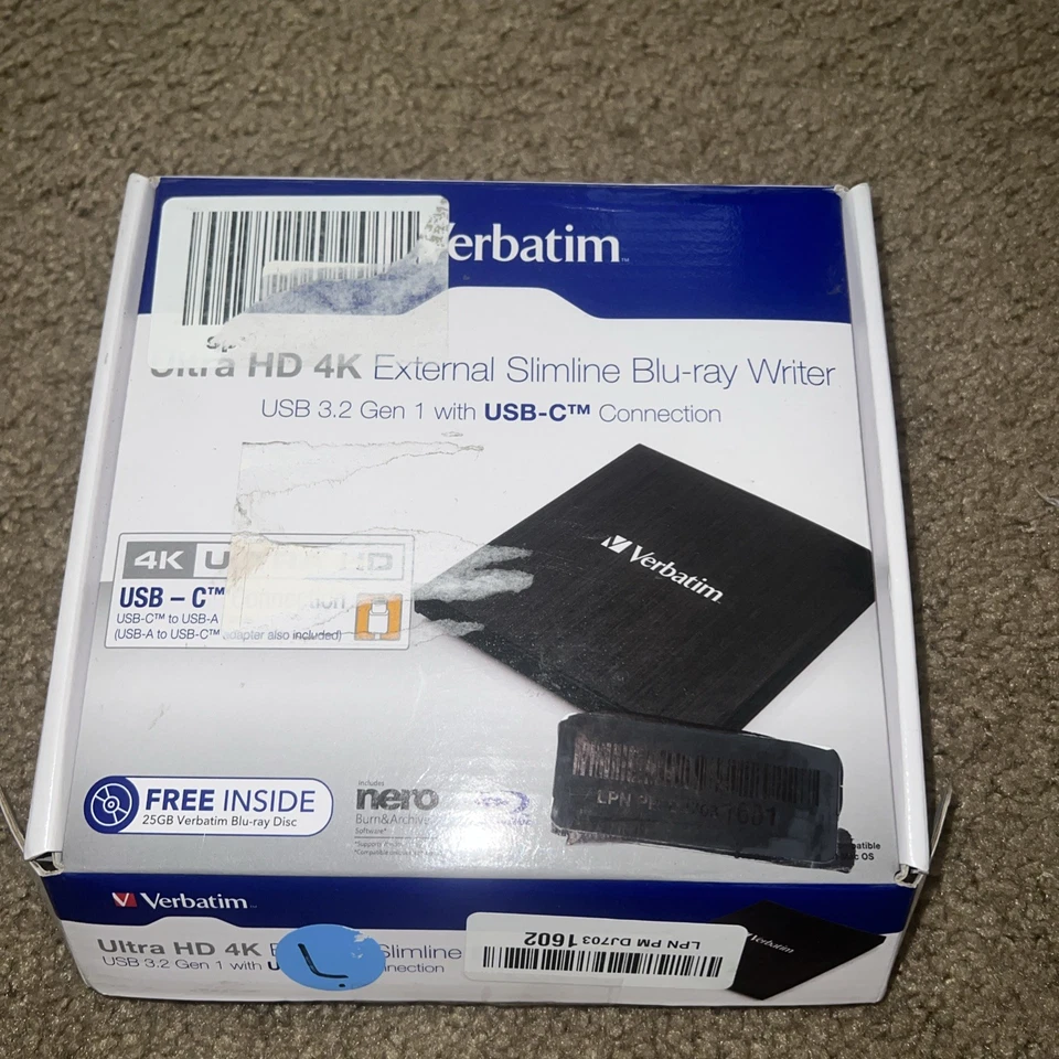 Ultra HD 4K External Slimline Blu-Ray Writer USB 3.2 Gen 1 USB-C Connection NEW - Image 2 of 3