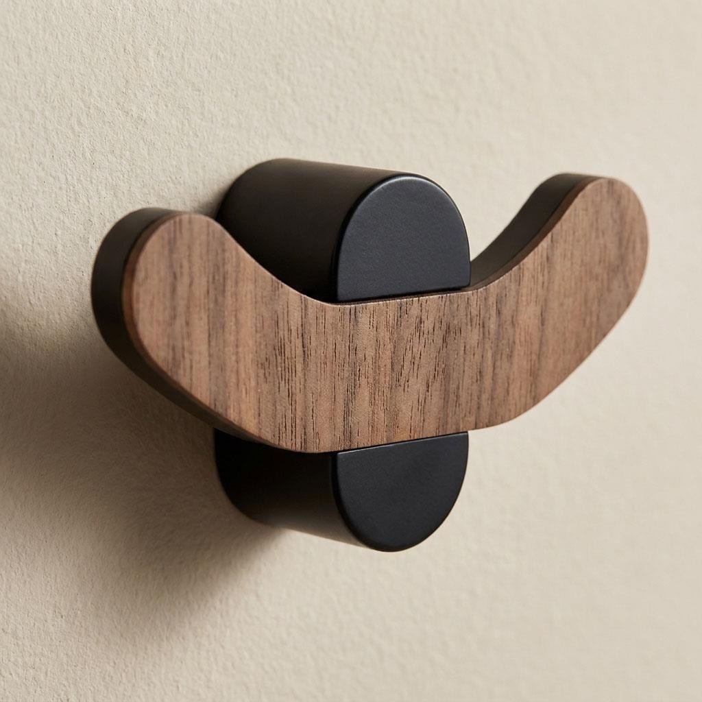 Matte Black/Brown Double Hook Towel Hanger Wall Mounted