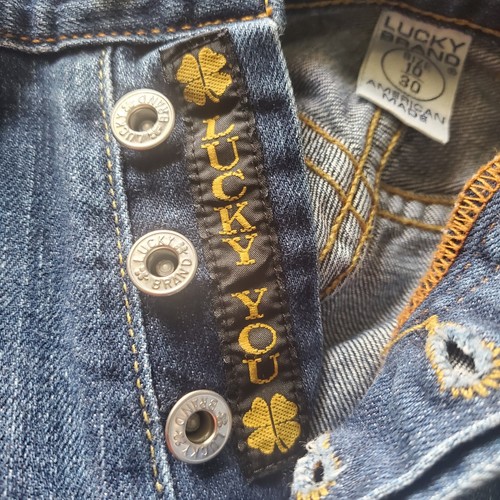 VTG Lucky Brand by Gene Montesano Button Fly Dungarees Women’s Sz 10/30 Y2K - Afbeelding 3 van 20