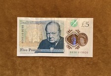 BB36 Prefix Polymer UK £5 Banknote Circulated But In Good Condition