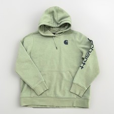 Carhartt Relaxed Fit Hoodie Women's XL 16-18 Green Fleece Pullover Logo Hood