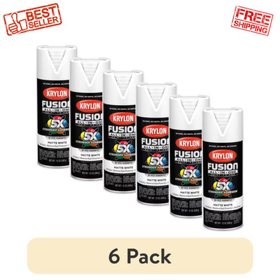 (6 pack) Krylon Fusion All-In-One, Matte, White, 12 oz