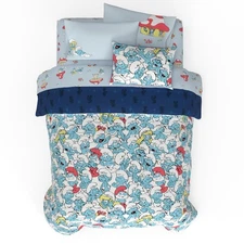 The Smurfs 7 Piece Full Size Bedding Set Reversible Comforter Kids Room Decor