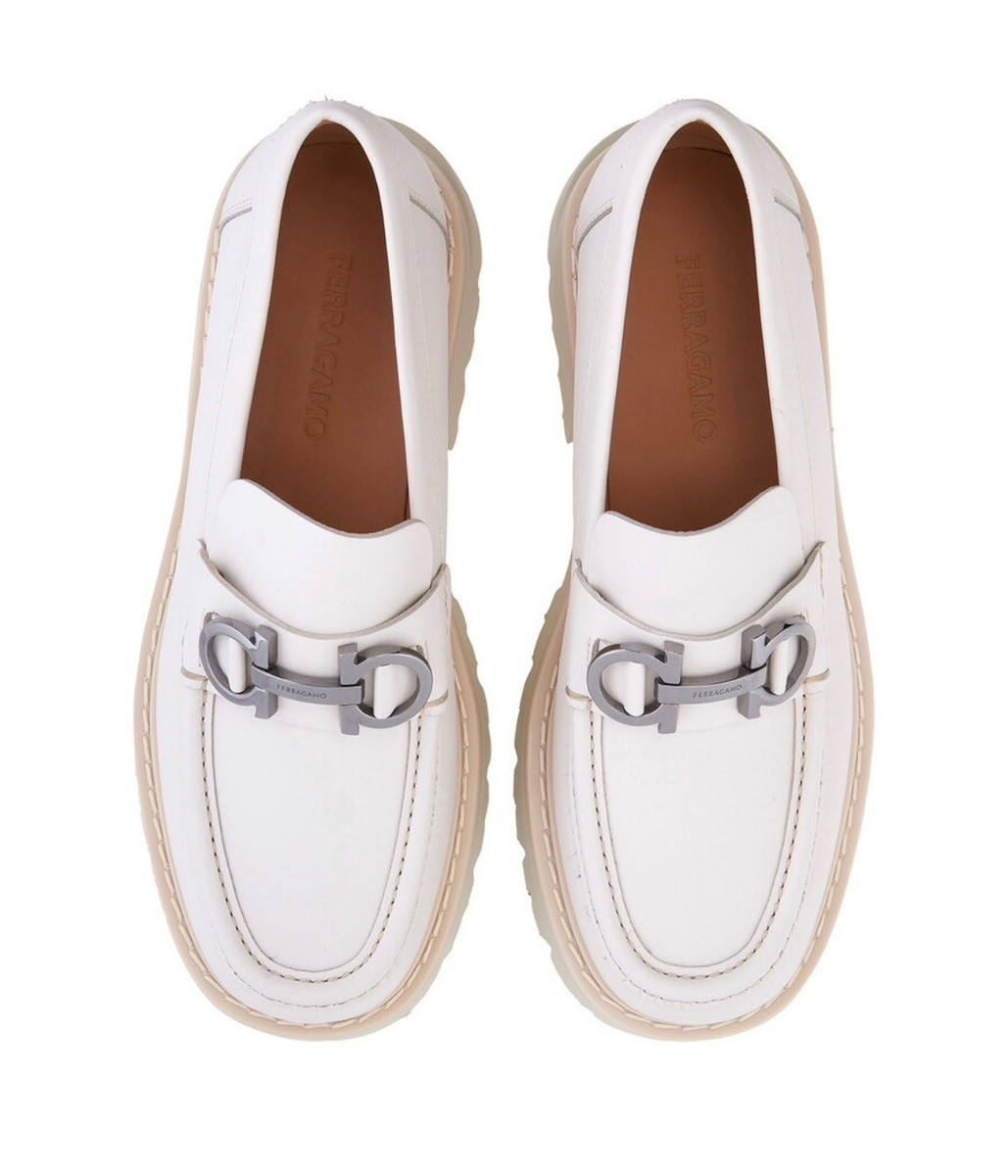 New Salvatore Ferragamo Florian Men Leather Chunky Moccasin White