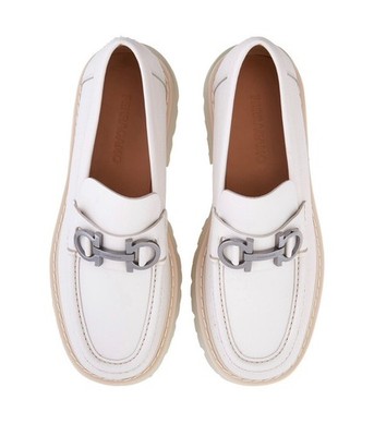New Salvatore Ferragamo Florian Men Leather Chunky Moccasin White