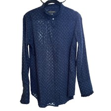 Banana Republic Women Dillion Classic Fit Blouse Sz S Navy Ruffles Work Feminine