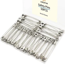 vrupin 50PCS Safety Pins, 3Inch/76mm Pins Metal Nickel 3 50pcs, 