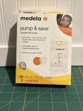 NEW Medela Pump  Save Breastmilk Bags, 20 Count and 2 Adapters BPA FREE