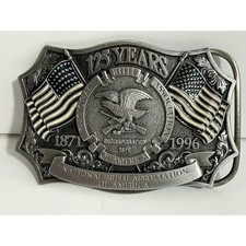 Vintage NRA 125 Years 1871-1996 Commemorative Belt Buckle Eagle Flag Made in USA