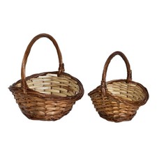 Set of 2 Small Wicker Shopping Basket, Wicker Storage Baskets for Easter, Flower