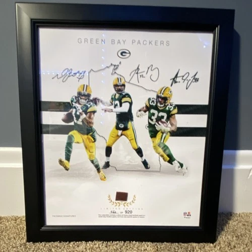 Green Bay Packers Autographed Framed Photo w/Game-Used Football Fanatics