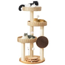 Solid Wood Cat Tree for Large Cats, 48-Inch Modern Cat Tower with Hand-Woven ...