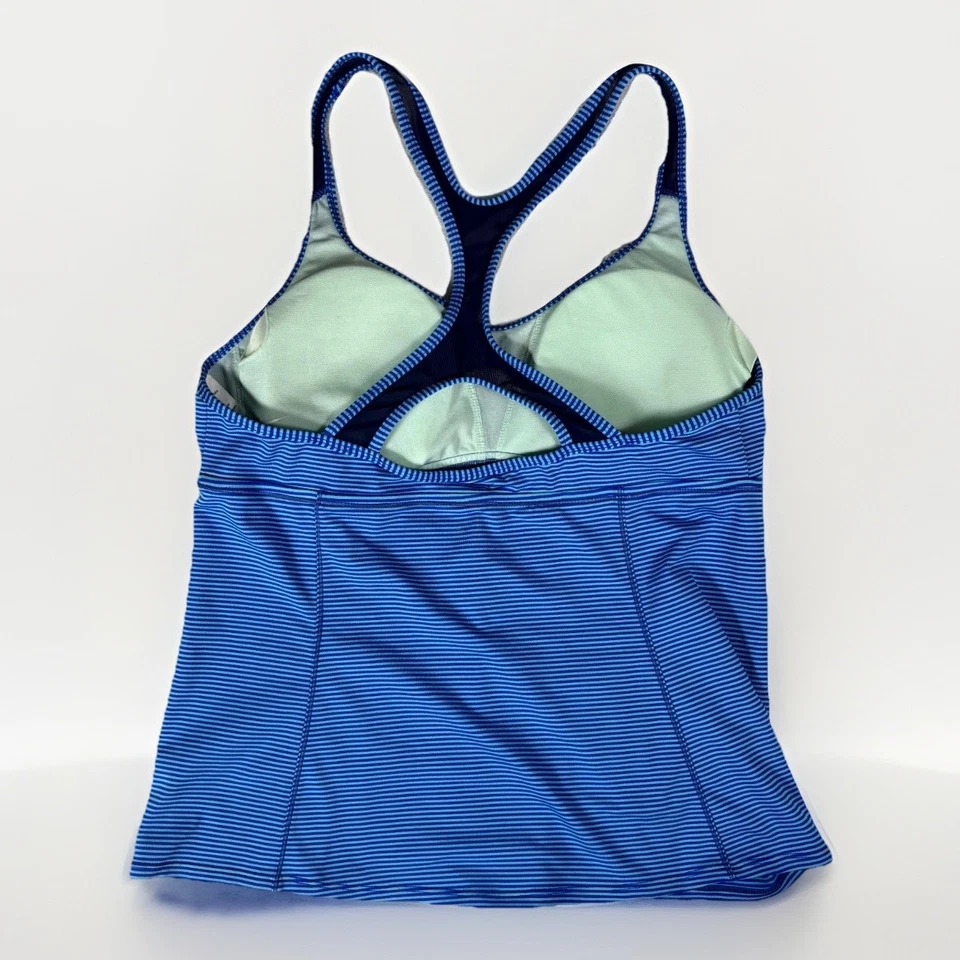 Nike Tankini Top Mujer XL Azul Rayas Elastizado Acolchado Cuello en V Espalda Corredora Traje de Baño Foto 2 de 4