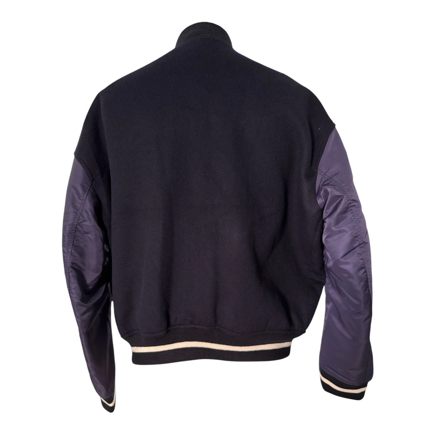 Emporio Armani Navy Blue Wool Blend Bomber Jacket Letter Patches 6L1BL8 Men IT52 - product detail image 3