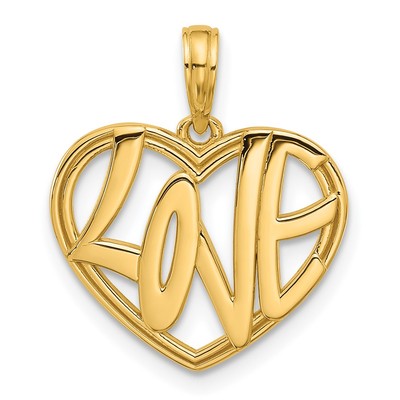 14K Gelbgold poliert Fancy Liebe Herz Charm