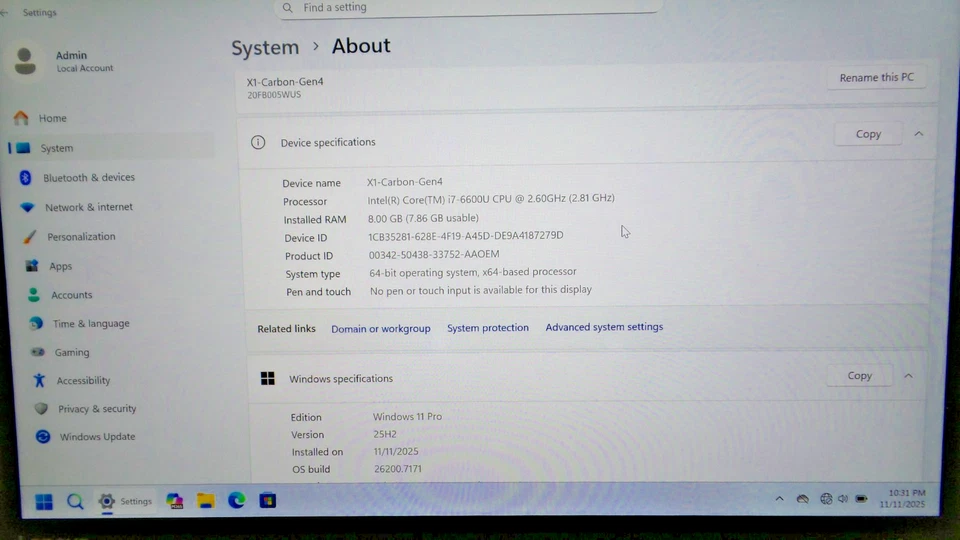 Lenovo ThinkPad X1 Carbon 4ta Generación | Core i7 | 8GB RAM | 256GB NVMe | Win 11 Pro Foto 4 de 4