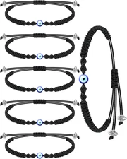 6 Pieces Evil Eye Rope Kabbalah Bracelets Evil Eye Adjustable Cord Bracelet Blac