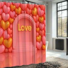 Cute Pink Love Shower Curtain for Romantic Bathroom Decor