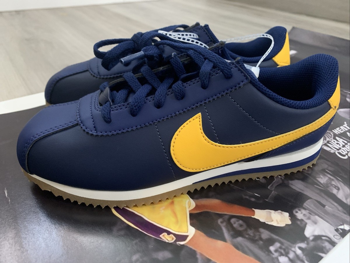 nike cortez yellow and blue