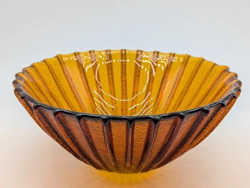 Vintage 9.5" Diameter Glass Serving Fruit Bowl Heavy Amber Thick Pressed Blenko?