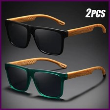 1/2pcs New Square Casual Sunglasses Wood Grain Spring Hinges UV400 Protection