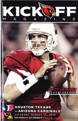 Houston Texans vs Arizona Cardinals Program 8/14/10 Matt Leinart