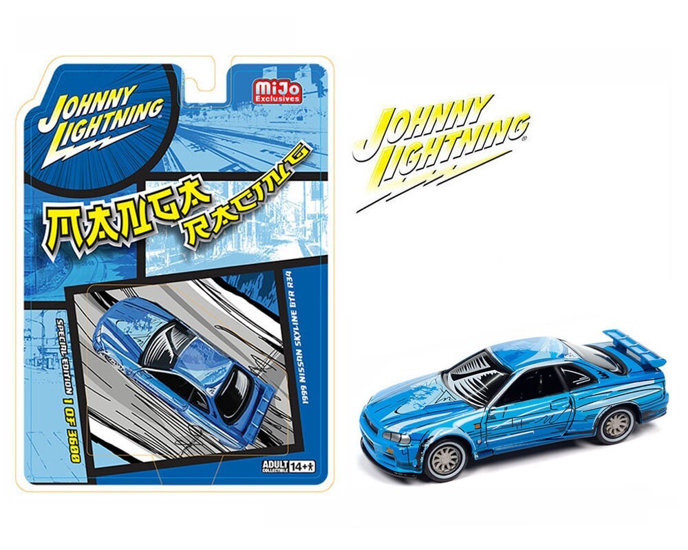 Johnny Lightning 1:64 Diecast Model Car 1999 Nissan GT-R R34 Manga Racing Blue - Picture 2 of 2