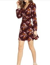 Chelsea28 Ruched Waist Minidress Size M Feminine In Burgundy Stem Jessica Floral