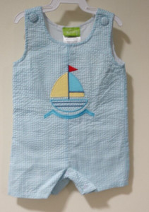NWT Classic Whimsy Appliqued Sailboat Jon Jon / Romper Boy's Size 6 Month