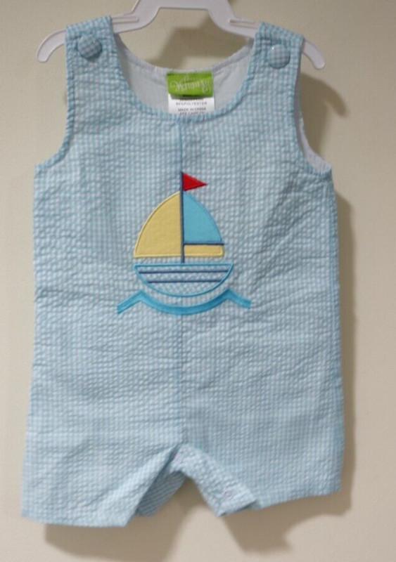 NWT Classic Whimsy Appliqued Sailboat Jon Jon / Romper Boy's Size 6 Month