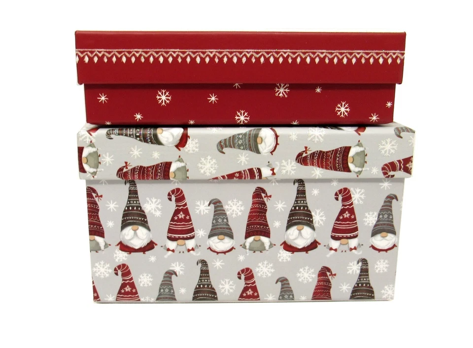 Set of 2 Molly & Rex Decorative Boxes Christmas Jolly Gnomes 24102 Punch Studio - Image 2 of 4