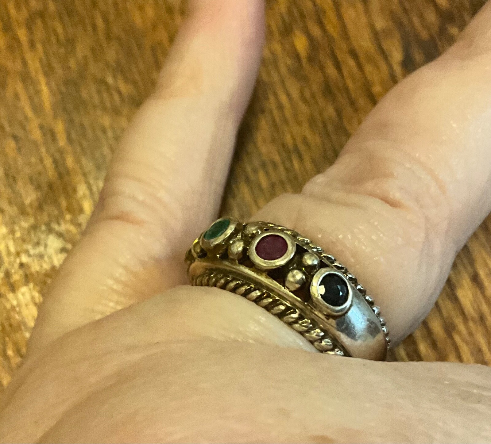 Sterling CNA Five Stone Emerald Ruby Sapphire Ban… - image 3