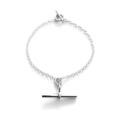 Sterlingsilber Armband mit 2,5 cm T Bar Charm und ovaler Gliedkette