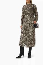 MARELLA Elery Fringed Midi Shirt Dress Long Sleeve Leopard Animal Print Sz 8