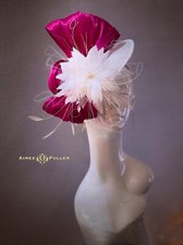 Kentucky Derby Hat White Wine Burgundy Dark Pink Fuchsia Silk Ascot Fascinator