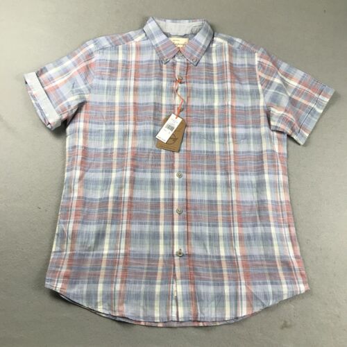 Weatherproof Shirt Mens Large Blue Red Plaid Cotton Button Up Short Sleeves NWT