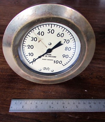 #ad Vintage Brass Marshalltown Iowa Engine Lube Oil Pressure Gauge Live Steam Engine $149.99