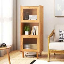 Small Corner Sideboard Storage Organizer Bamboo Cabinet-Natural