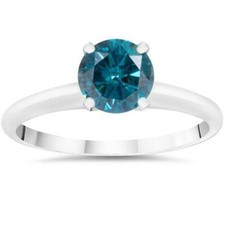 1.00 Carat Genuine Blue Diamond Solitaire Ring in 14k Gold